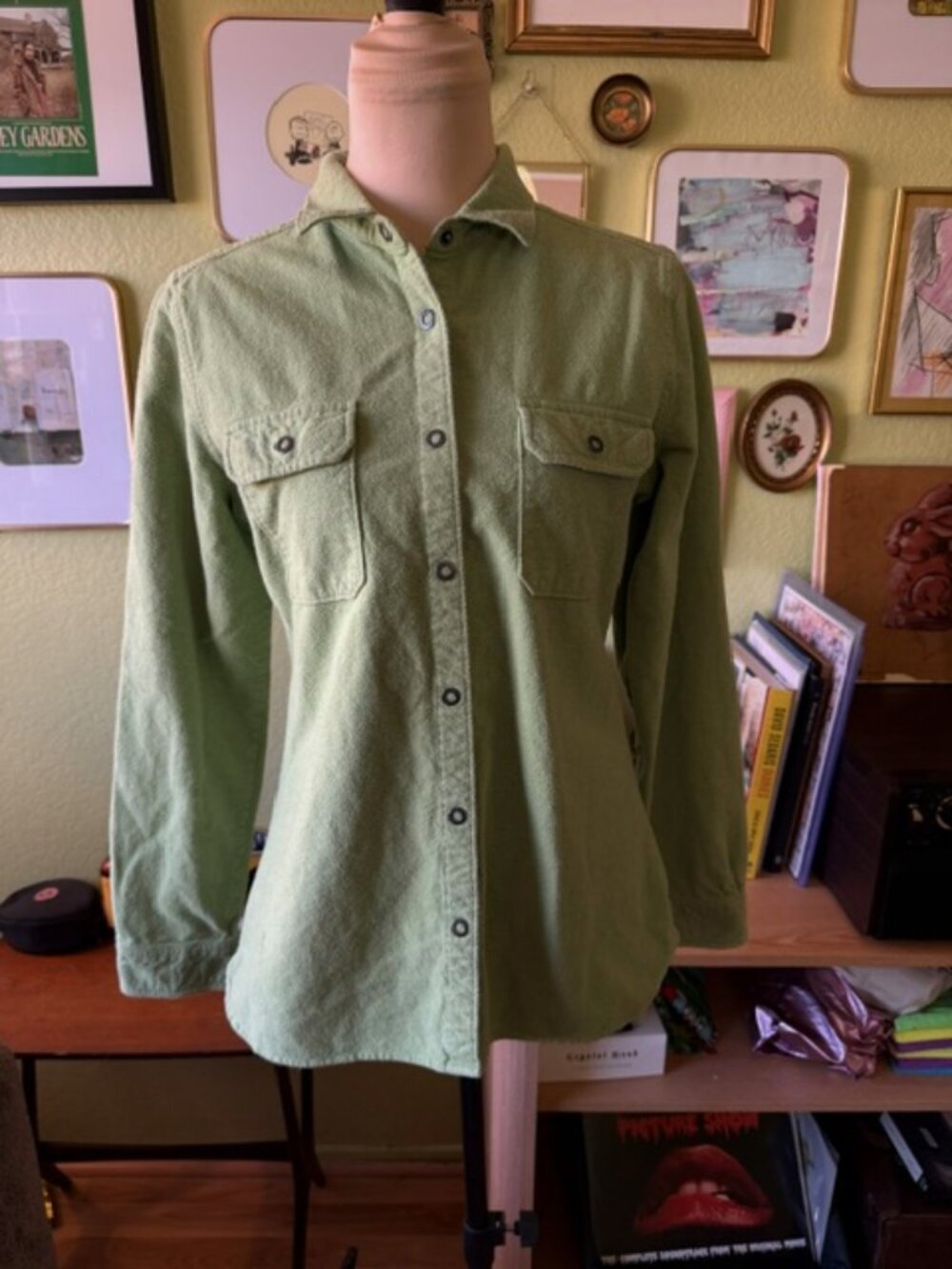 Woolrich Women's Green Flannel Snap Button Shirt Medium M | Brushed Cotton